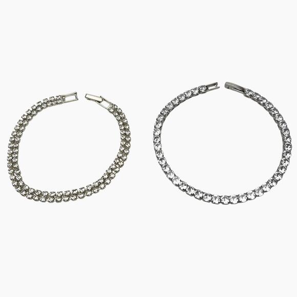 Rhinestone Tennis Bracelets Lot Of 2 Clear Sparkle Silver Tone Classic - Picture 7 of 9